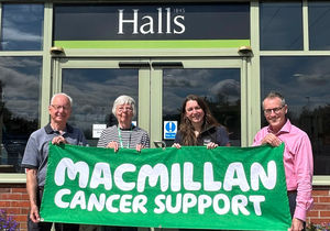 Adrian Bowen (left) and Gill Eleftheriou (right) from Shrewsbury Macmillan Fundraising Group with Maryanne Lineker-Mobberley and Alexander Clement from Halls Fine Art promoting next month’s event.