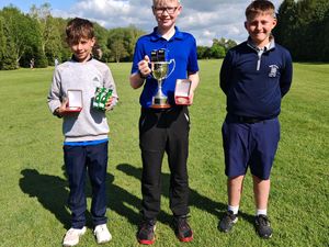 Under-14s’ Championship, from left: Runner-up Will Morley, winner Seb Reynolds and third-placed Oliver Lambert​