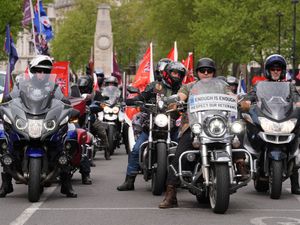 Motorcyclists riding through Westminster
