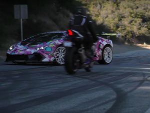 Supporting image for story: Careless Lamborghini driver narrowly misses motorbike