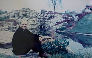 John's dad Joe Massey in 1998 at the beginning of the pool and rock garden.