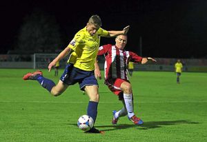 Mike Phenix of AFC Telford United and Steve Towers of Brackley Town