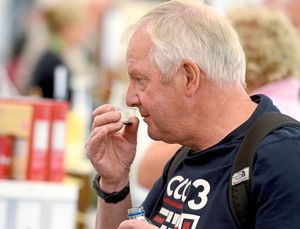 A visitor soaks up the sounds and smells
