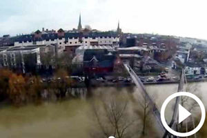 Supporting image for story: Video: Amazing aerial view of flooding in Frankwell, Shrewsbury