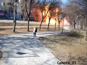 Supporting image for story: CCTV footage catches moment of Russian projectile’s impact on Kyiv street