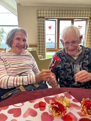 Frank and Jenny enjoying their first Valentine's Day at Barrowhill Hall Care Home