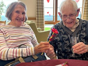 Frank and Jenny enjoying their first Valentine's Day at Barrowhill Hall Care Home