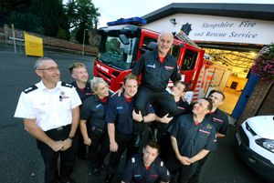Trevor Matthews is is retiring after 35 years as a firefighter. With him is Liam Matthews, Thomas Ordidge, Christian Frain, Charlie Cartwright, Craig Hartland, Rachel Freeman, Dan Thomas and Jon Pullen