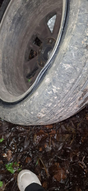 Damage to a car caused by the B4555 pothole