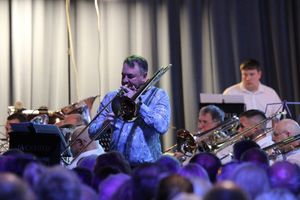 Trombone virtuoso Brett Baker performing one of five solos at the charity concert