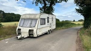 The caravan before it went up in flames.
