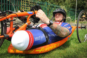 Sapper Clive Smith in training for the hand cycling events at the Invictus Games for wounded and sick soldiers.