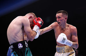 Liam Davies punches Kurt Walker during their IBF International Featherweight title fight at Motorpoint Arena Nottingham on May 10, 2025 in Nottingham, England. (Photo by Alex Livesey/Getty Images)