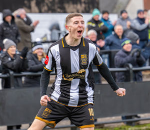 Stafford Rangers vs Shifnal Town Feb 14th 2026. Jack Birch celebrates his second goal.