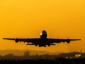 A plane landing at Heathrow airport