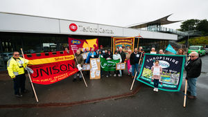 People protested the proposed closure of ticket offices in Telford on Saturday.