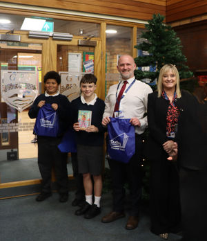 Mr S Darby, Headteacher of Greenfield Prmary and Ms J Higgins, CEO of Dudley Academies Trust pictured with learners. 