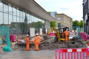 The work is to extend the existing tram line to Wolverhampton's train station