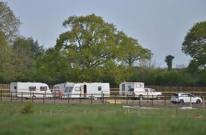 Caravans parked on land, off Wassell Grove Lane, Hagley, opposite Wassell Grove Business Centre.