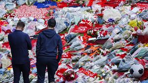 Tributes at Anfield Stadium, home of Liverpool, in memory of Diogo Jota who has died at the age of 28. Liverpool are preparing to bid an emotional farewell to Diogo Jota at the forward???s funeral in Portugal on Saturday.The club, as well as fans and football as a whole, are in mourning after the 28-year-old Portugal international and his brother Andre Silva were killed in a car crash in Spain in the early hours of Thursday. Picture date: Saturday July 5, 2025. PA Photo. Photo credit should read: Peter Byrne/PA Wire.
RESTRICTIONS: Use subject to restrictions. Editorial use only, no commercial use without prior consent from rights holder.