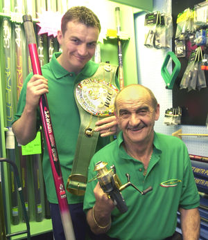 Richie and Len Woodhall at the fishing tackle shop they kept