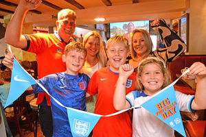 Pictured, left, Jay, Amy and Harry Higgins, Freddie and Jess Stevens and Rosie Higgins