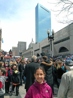 Evelyn just yards from the finish line where the bomb exploded