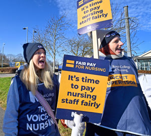 Nurses on the picket line at Robert Jones and Agnes Hunt Orthopaedic Hospital, Oswestry
