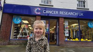 Wendie-Lou outside the Bromsgrove Cancer Research UK shop