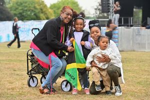 Pat Witter and Sydonie Witter with Jahzaria, aged six and Jahzyus aged three at One Fest in Sandwell Valley Park