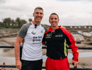James Hook with a Wales air ambulance representative