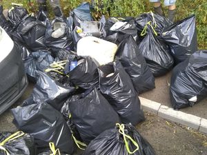 Supporting image for story: 'Horrible': Human waste discarded with piles of litter next to A41