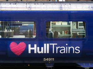 Hull Trains logo on the side of a carriage