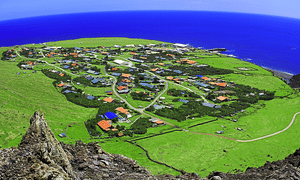 An aerial view of Neil Swain's idyllic home island, Tristan de Cunha. He has swapped this to come to learn at Harper Adams.