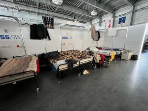 The converted Covid hospital, now a refugee camp