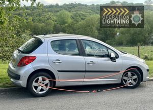 The car was taken off the road after the driver was found to be in possession of cannabis and the car having numerous dangerous faults. Photo: Staffordshire Police Road Crime Team