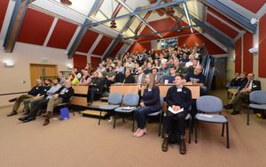 Crowds gathered to hear the talk