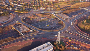 Aerial pics showing progress of roadworks at Junction 10 of the M6. The new bridges can be seen either end of the junction
