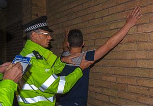 Police search a man for drugs during their evening in Telford. Nothing was found and he was allowed to continue his night out.