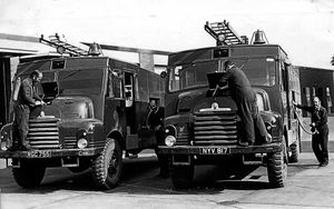 Workshop staff at Shrewsbury Fire Station prepare a Green Goddess fire engine