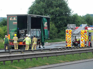 Supporting image for story: Road closed after trailer catches fire near M6