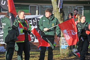 Paramedics on the picket line at West Midlands Ambulance hub on Burton road, Dudley