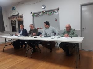 From left: Doug Hann (town planner at WSP), Duncan Peake (CEO of Raby Estates), Tom Whitehead (town planning manager at Brookhouse Group), and Brian Oakley (meeting organiser). Picture: LDRS
