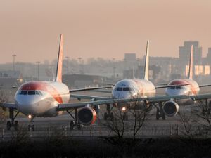 EasyJet planes queue to take off from Gatwick airport