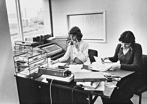 Cables and Instruments, Ettingshall Industrial Estate, Bilston, July 1978. The firm moved into new premises after its fifth anniversary. The photograph shows Julie Morgan (left) and Kathryn Hinde.