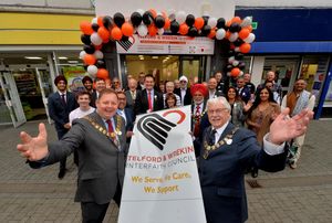 Wellington Mayor Councillor Paul Davies and Oakengates Mayor Councillor Stephen Reynolds with others who attended the opening
