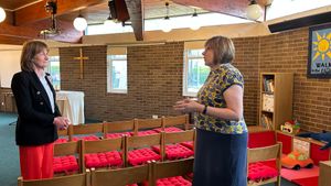 Lord-Lieutenant in conversation with Rev'd Dawn Taffinder - Sutton Hill Church