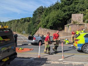 The car crashed into a barrier above the A442 Eastern Primary in Telford after the driver suffered a "suspected medical episode"