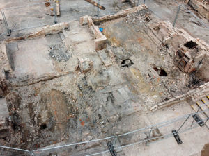 Supporting image for story: Footprint of wonky Crooked House pub all that remains after rubble shifted and bricks locked away