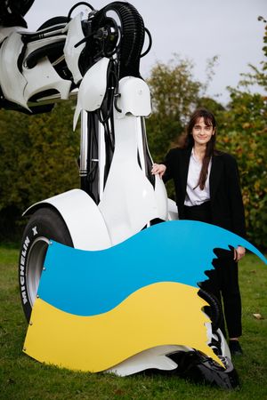 Asmita Bonnerjee, 18 helps to promote the Ukraine appeal at the British Ironwork Centre